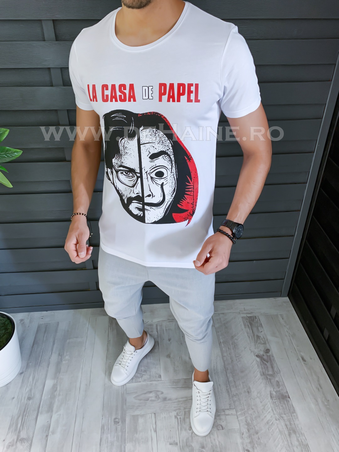 Tricou barbati slim fit alb b1277 p13-5
